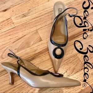 Spanish Leather Heels in Tan & Black by S. Zelcer